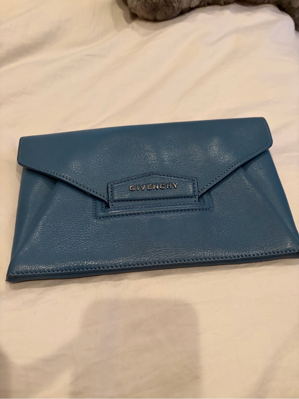 Givenchy Teal Blue Leather Envelope Clutch